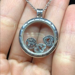 Pandora necklace with 3 petite floating charms